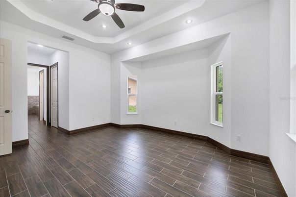 Empty room, Interior, Recessed Lighting, Wood Texture Flooring