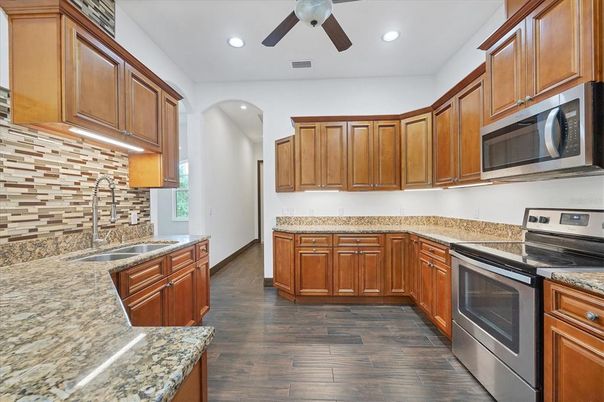 Interior, Kitchen, Recessed Lighting, Wood Texture Flooring