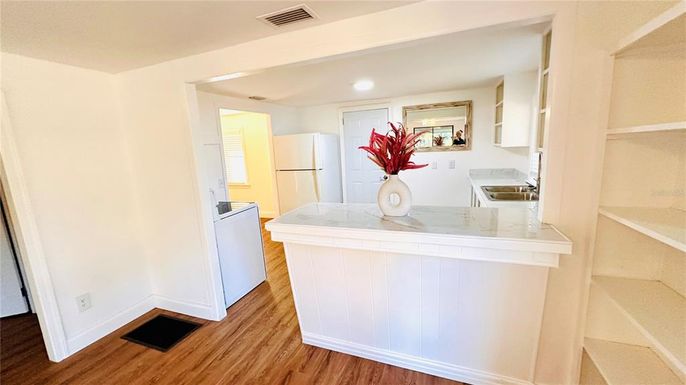 Interior, Kitchen, Recessed Lighting, Wood Texture Flooring