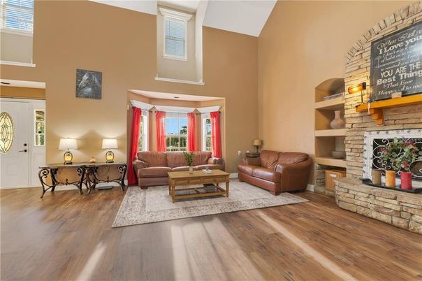Fireplace, Interior, Living room, Stone Walls, Wood Texture Flooring