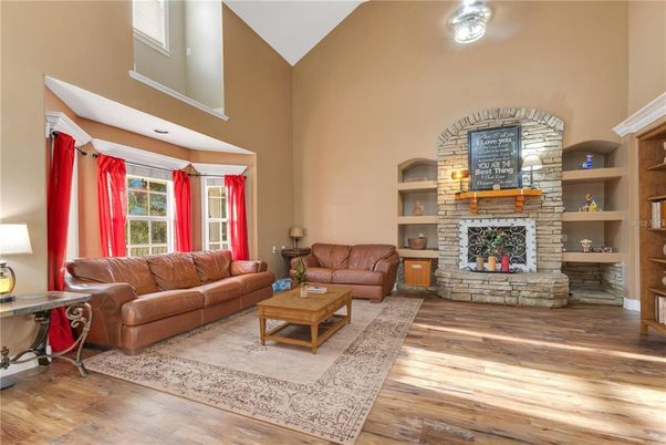 Fireplace, Interior, Living room, Stone Walls, Wood Texture Flooring