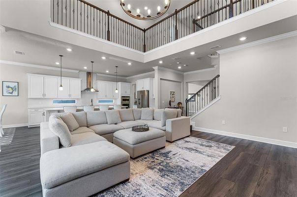 Interior, Kitchen, Living room, Pendant Lights, Recessed Lighting, Wood Texture Flooring
