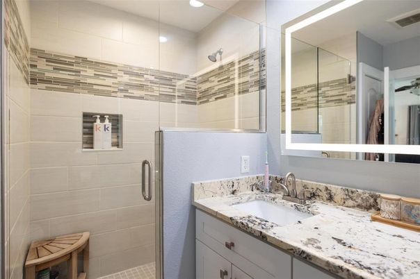 Bathroom, Glass Shower, Interior, Recessed Lighting