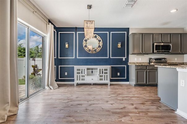 Interior, Kitchen, Pendant Lights, Recessed Lighting, Wood Texture Flooring