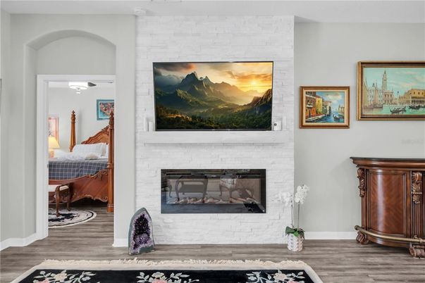 Bedroom, Fireplace, Interior, Wood Texture Flooring