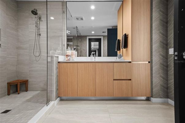 Bathroom, Glass Shower, Interior, Recessed Lighting