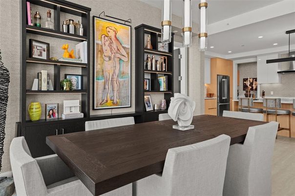 Dining room, Interior, Kitchen, Pendant Lights, Recessed Lighting, Stainless Steel Appliances