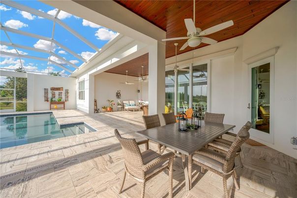 Dining room, Glass Ceilings, Interior, Pool, Sun Room, Wooden Ceilings, Wood Texture Flooring