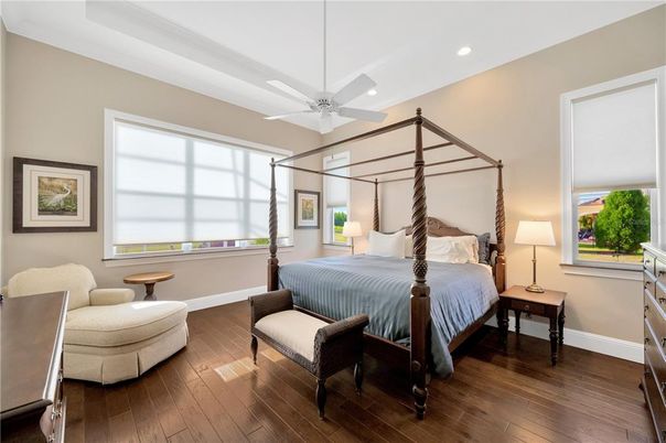 Bedroom, Interior, Recessed Lighting, Wood Texture Flooring