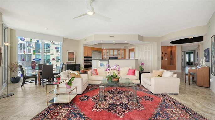 Dining room, Interior, Kitchen, Living room, Recessed Lighting, Stainless Steel Appliances
