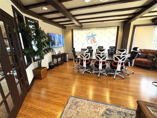 Home Office, Interior, Recessed Lighting, Wooden Beams, Wood Texture Flooring