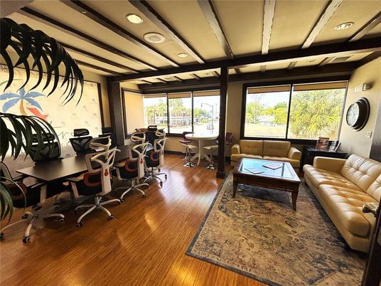 Home Office, Interior, Living room, Recessed Lighting, Wood Texture Flooring