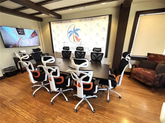 Home Office, Interior, Recessed Lighting, Wooden Beams, Wood Texture Flooring