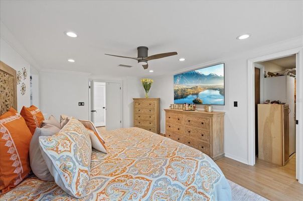 Bedroom, Interior, Recessed Lighting, Wood Texture Flooring