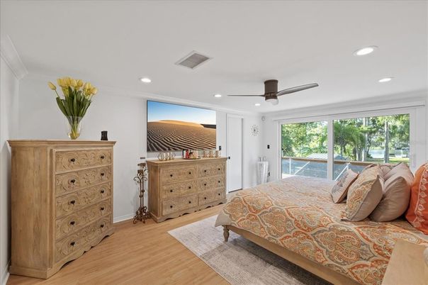 Bedroom, Interior, Recessed Lighting, Wood Texture Flooring