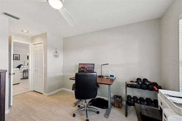 Home Office, Interior, Recessed Lighting, Wood Texture Flooring