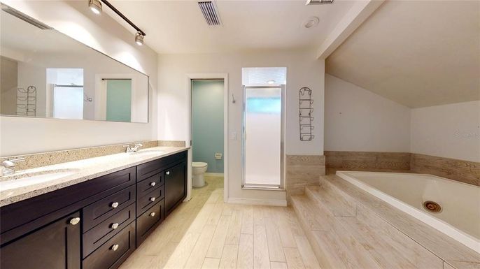 Bathroom, Dual Sink Vanities, Interior, Wood Texture Flooring