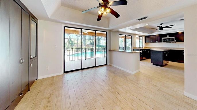 Interior, Kitchen, Recessed Lighting, Wood Texture Flooring