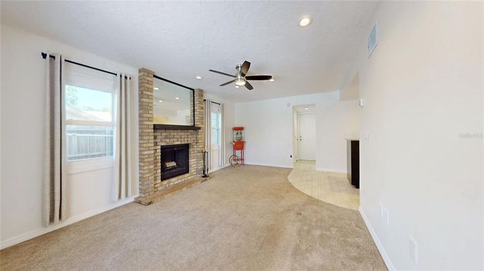 Empty room, Fireplace, Interior, Recessed Lighting