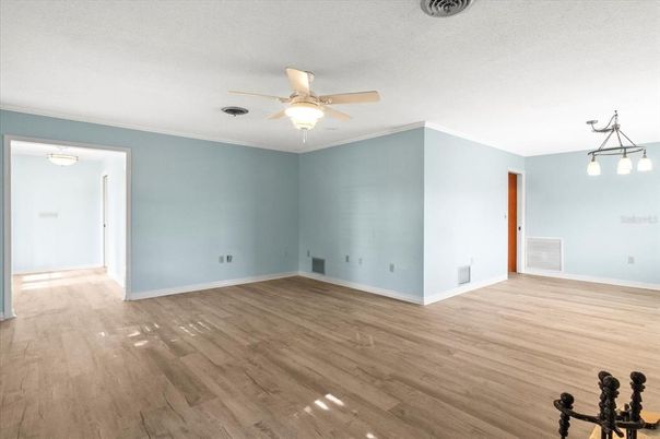 Empty room, Interior, Pendant Lights, Wood Texture Flooring