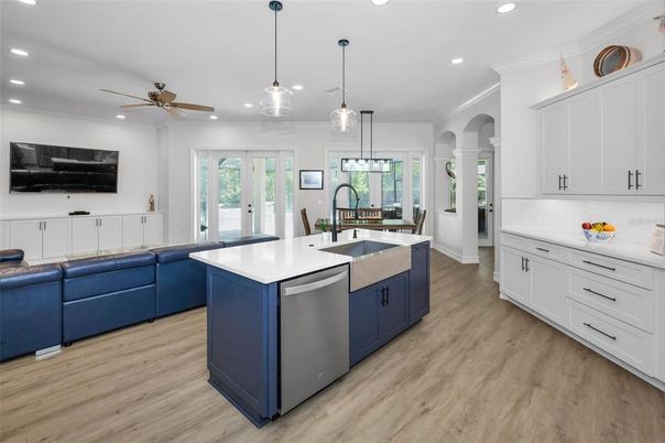 Dining room, Interior, Kitchen, Living room, Pendant Lights, Recessed Lighting, Wood Texture Flooring