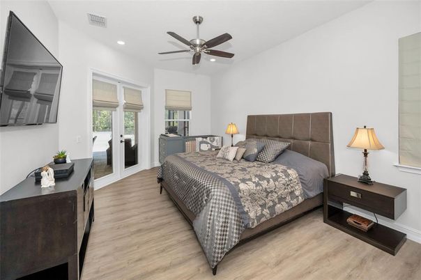 Bedroom, Interior, Recessed Lighting, Wood Texture Flooring