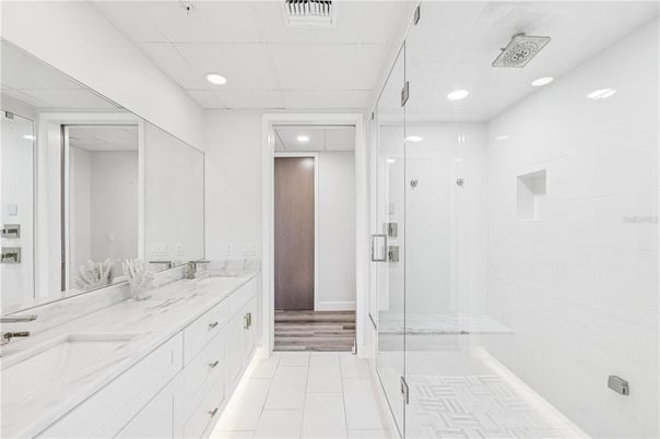 Bathroom, Glass Shower, Interior, Recessed Lighting
