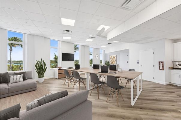 Dining room, Interior, Living room, Recessed Lighting, Wood Texture Flooring