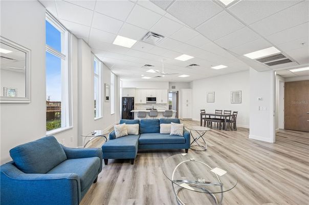 Dining room, Interior, Kitchen, Living room, Pendant Lights, Recessed Lighting, Stainless Steel Appliances, Wood Texture Flooring