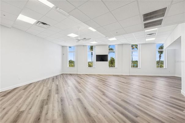 Empty room, Interior, Recessed Lighting, Wood Texture Flooring
