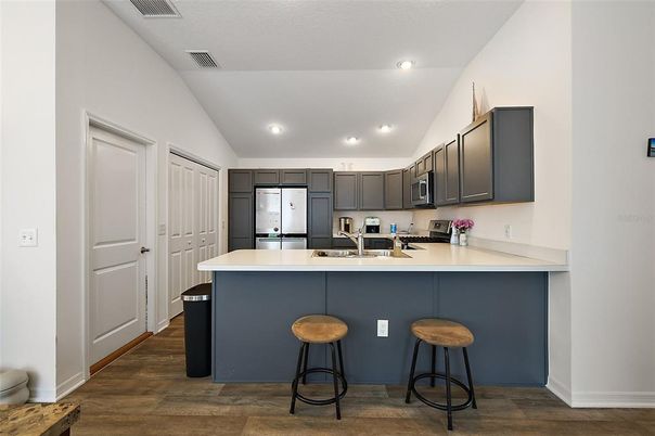 Interior, Kitchen, Recessed Lighting, Wood Texture Flooring