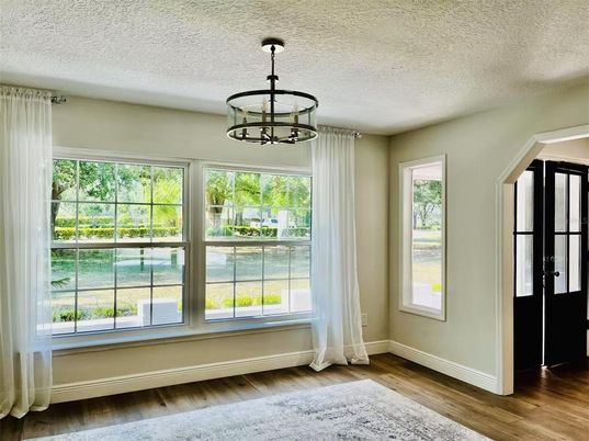 Empty room, Interior, Pendant Lights, Wood Texture Flooring