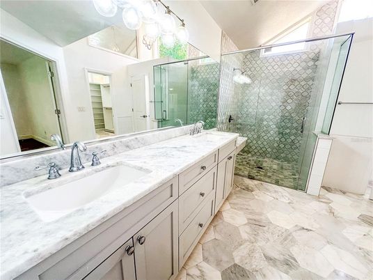 Bathroom, Dual Sink Vanities, Glass Shower, Interior