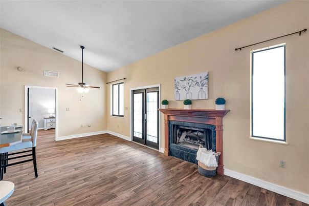 Fireplace, Interior, Wood Texture Flooring