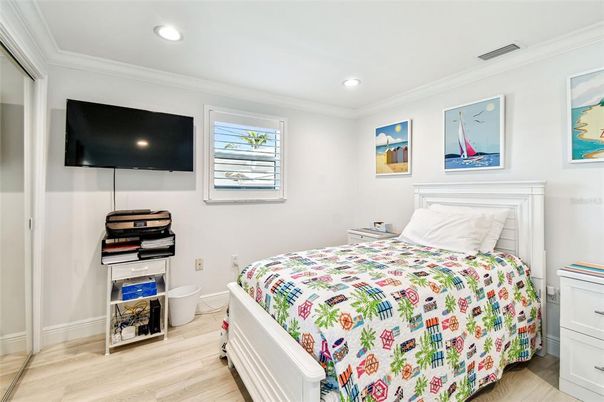 Bedroom, Interior, Recessed Lighting, Wood Texture Flooring