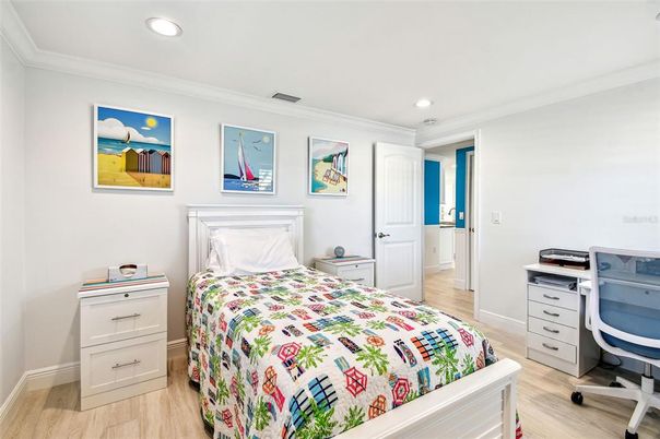 Bedroom, Home Office, Interior, Recessed Lighting, Wood Texture Flooring