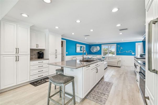 Interior, Kitchen, Living room, Recessed Lighting, Wood Texture Flooring