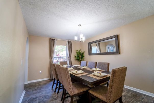 Chandelier, Dining room, Interior, Wood Texture Flooring