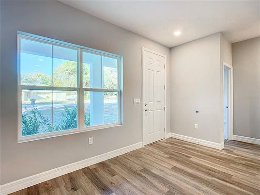 Empty room, Interior, Recessed Lighting, Wood Texture Flooring
