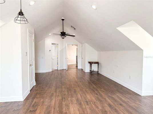 Empty room, Interior, Pendant Lights, Recessed Lighting, Wood Texture Flooring