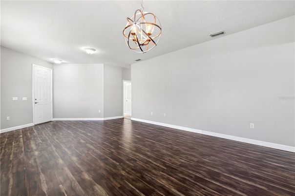 Chandelier, Empty room, Interior, Wood Texture Flooring