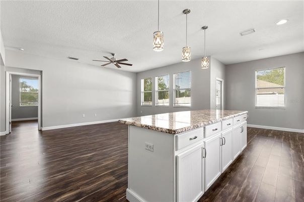 Interior, Kitchen, Pendant Lights, Recessed Lighting, Wood Texture Flooring