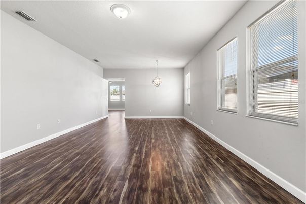 Empty room, Interior, Pendant Lights, Wood Texture Flooring