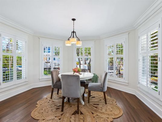 Dining room, Interior, Pendant Lights, Wood Texture Flooring