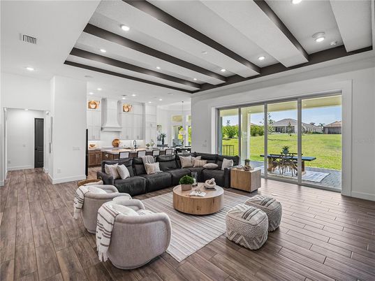 Interior, Kitchen, Living room, Recessed Lighting, Wood Texture Flooring