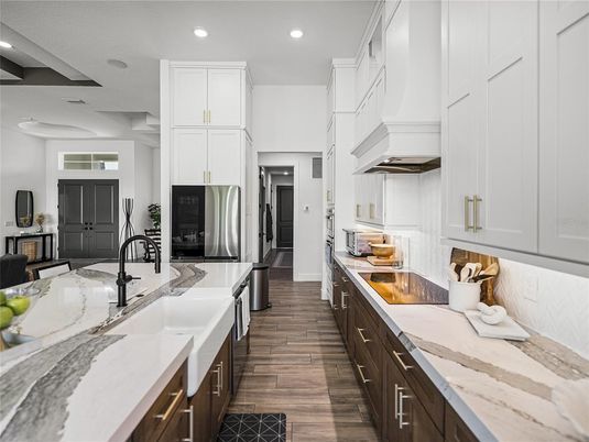 Interior, Kitchen, Recessed Lighting, Wood Texture Flooring
