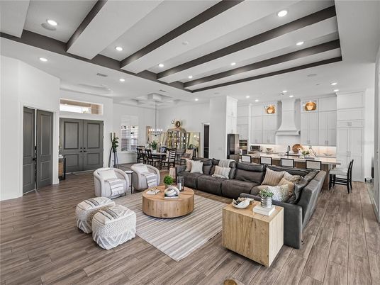 Dining room, Interior, Kitchen, Living room, Pendant Lights, Recessed Lighting, Stainless Steel Appliances, Wood Texture Flooring