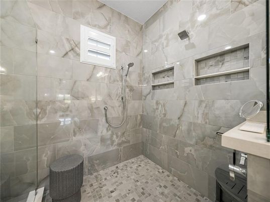 Bathroom, Glass Shower, Interior, Marble Walls
