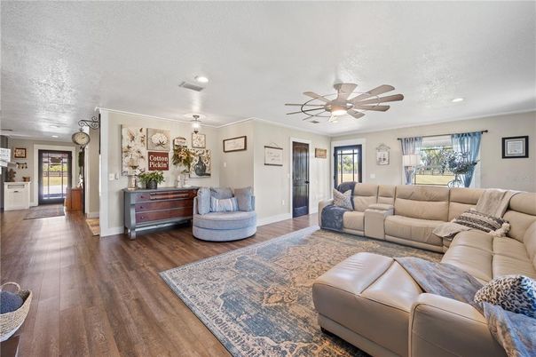 Interior, Living room, Recessed Lighting, Wood Texture Flooring