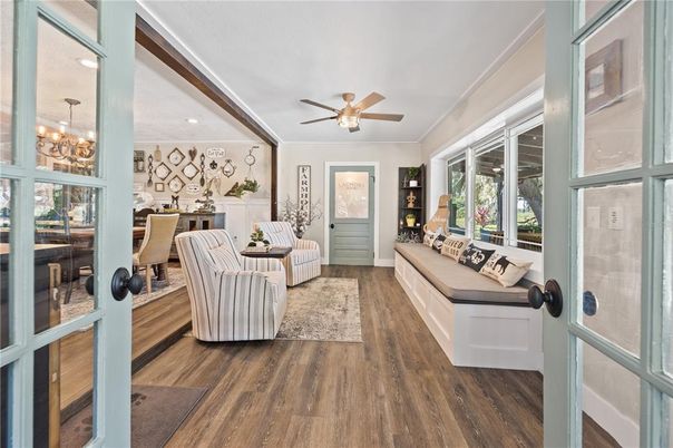 Dining room, Interior, Pendant Lights, Wood Texture Flooring